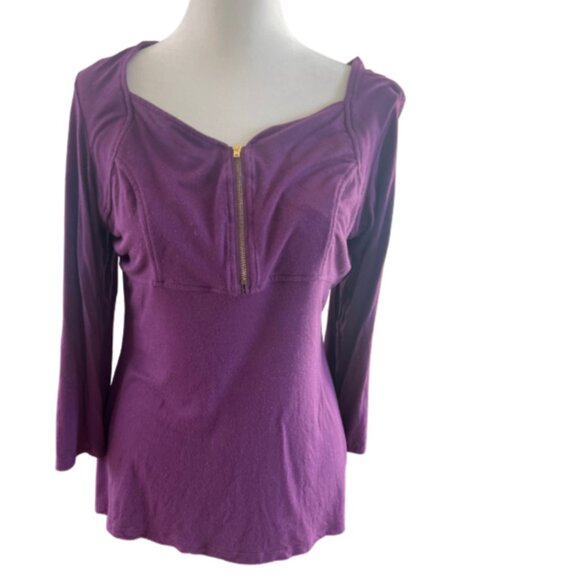 Venus Purple 1/4 Zip Sweetheart Neck Top M Blouse Pretty! - Picture 1 of 9